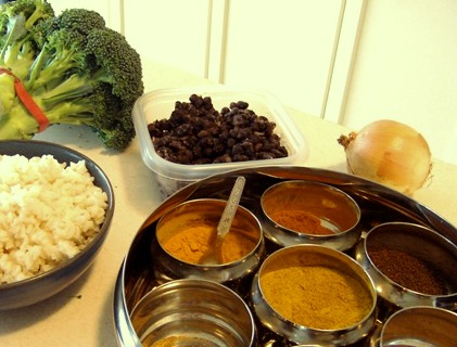 Broccoli Black Bean and Rice Curry 